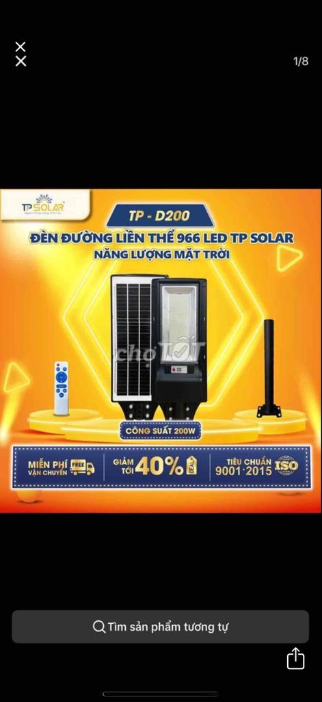 Bộ đèn đường năng lượng mặt trời 200W thông minh