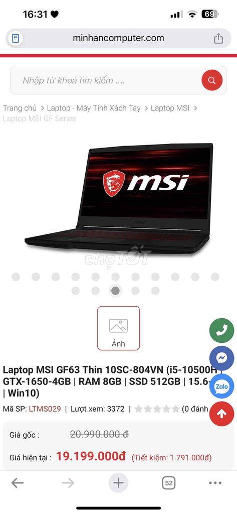 MSI GF63 10 Thin i5-10500H 15.6 inch 8GB/512GB. Mua bán Laptop tại Thành phố Thủ Đức Tp Hồ Chí Minh được đăng bởi Anivi hình 1