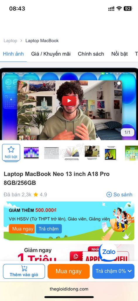 MacBook Neo 13 inch A18 Pro 8GB/256GB Bạc. Mua bán Laptop tại Huyện Long Thành Đồng Nai được đăng bởi DUC hình 1