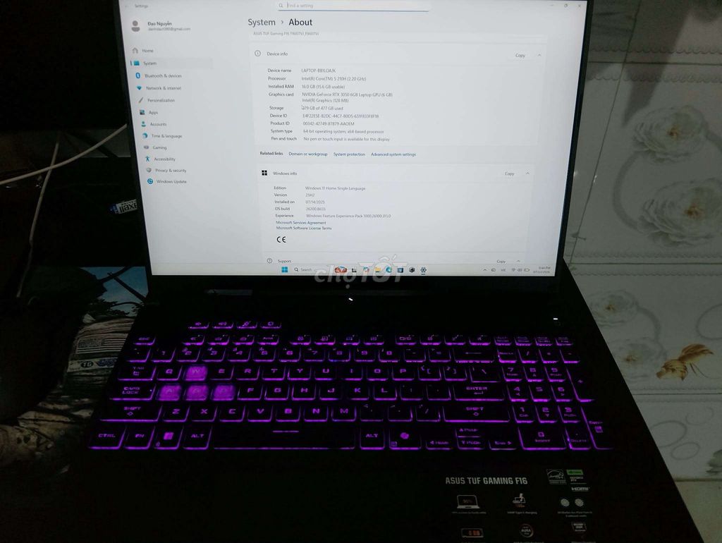 Asus TUF F16 i5 16GB/512GB RTX 3050 Đen. Mua bán Laptop tại Thành phố Biên Hòa Đồng Nai được đăng bởi Nguyễn Danh Đạo  hình 1