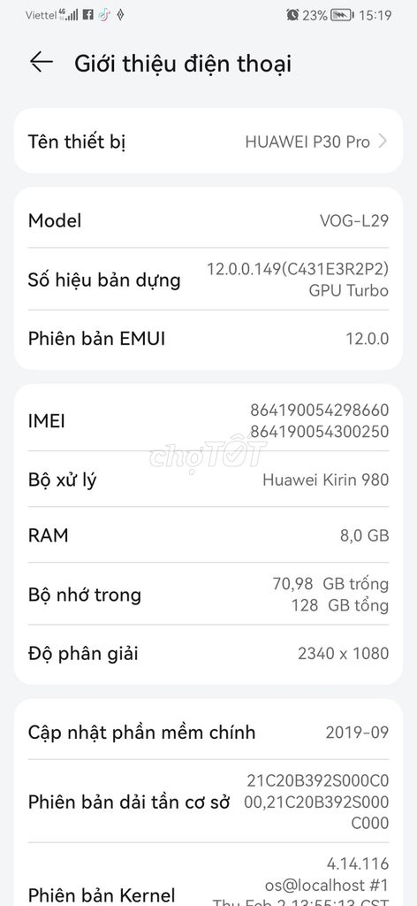 Huawei P30 Pro 128GB. Mua bán Điện thoại tại Quận Cái Răng Cần Thơ được đăng bởi Pham thanh dat hình 1