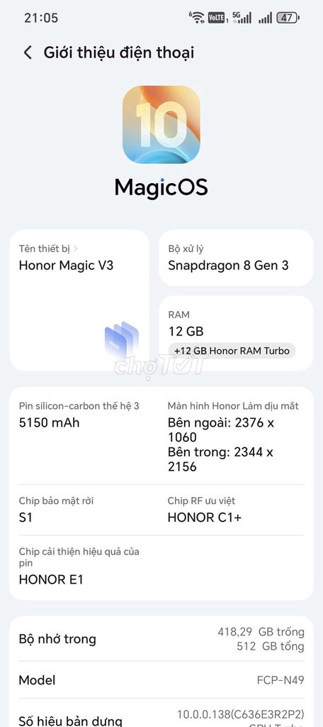 Honor Magic V3 512GB Nâu. Mua bán Điện thoại tại Thành phố Mỹ Tho Tiền Giang được đăng bởi Quốc hình 1