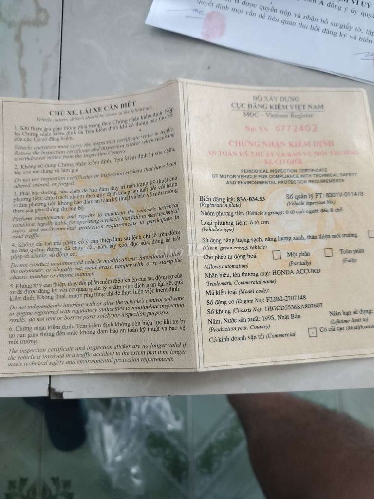 Honda accord 2.0 MT xe 9 chủ.. Mua bán Ô tô tại Thành phố Thủ Dầu Một Bình Dương được đăng bởi lê Linh  hình 2