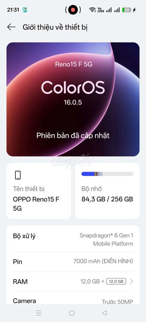 OPPO Reno15 F 5G 12GB/256GB Snapdragon 6 Gen 1. Mua bán Điện thoại tại Quận Tây Hồ Hà Nội được đăng bởi Đào Quang Hà hình 1