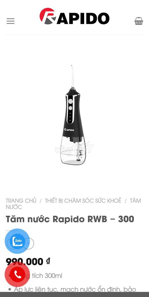 Tăm nước Rapido RWB – 300 [lẻ 300k/c-  1tr/4c]