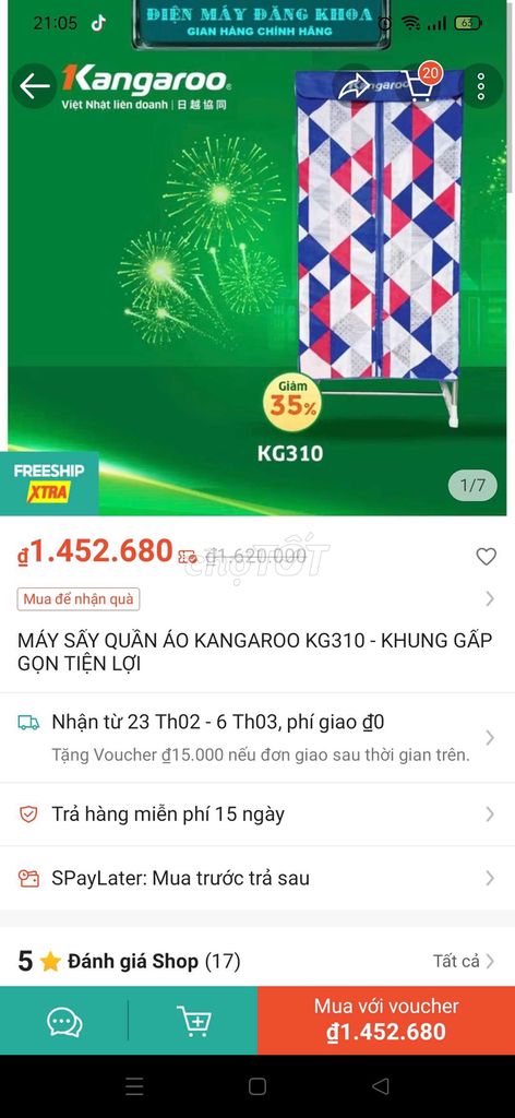 Tủ sấy quần áo kangaroo