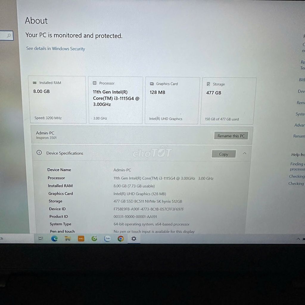 Dell Inspiron 3501 i3-1115G4 8GB/512GB. Mua bán Laptop tại Quận Cầu Giấy Hà Nội được đăng bởi Tuấn Anh hình 1