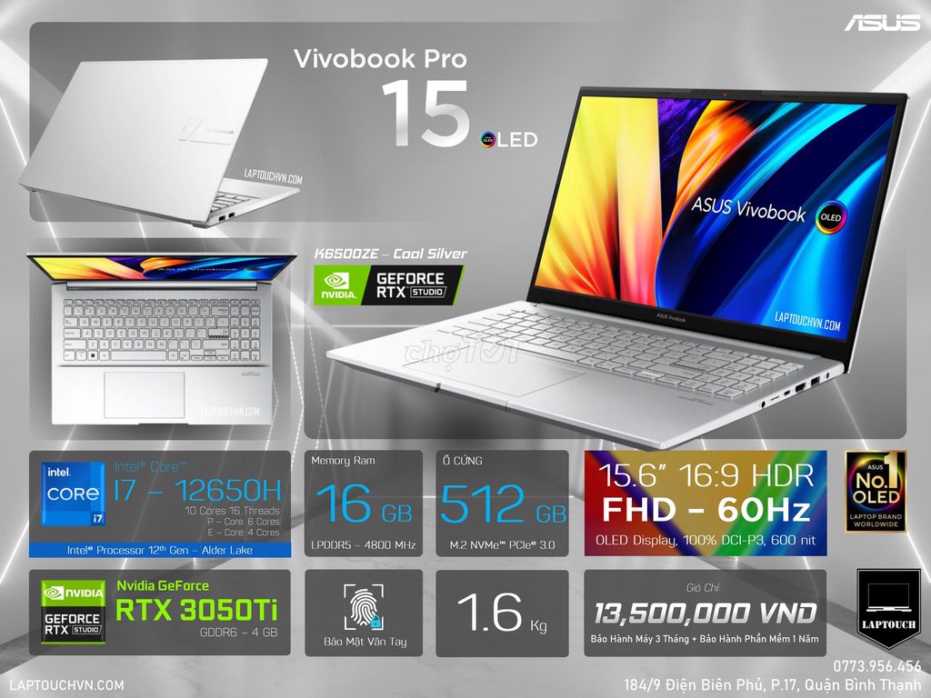 Asus Vivobook Pro 15 Oled K6500ZE [ RTX 3050Ti ]. Mua bán Laptop tại Quận Bình Thạnh Tp Hồ Chí Minh được đăng bởi Cửa Hàng Máy Tính Laptouch VN hình 1