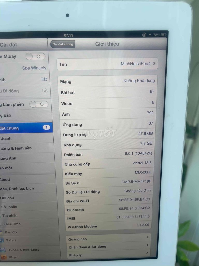 Apple iPad 4 32GB Trắng 4G. Mua bán Máy tính bảng tại Quận 8 Tp Hồ Chí Minh được đăng bởi Lâm Khang hình 1