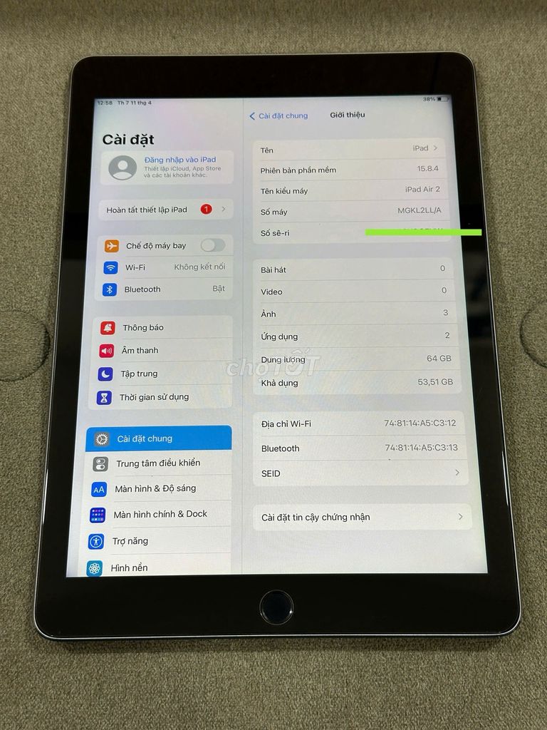 iPad Air 2 64GB wifi thanh lý. Mua bán Máy tính bảng tại Quận 8 Tp Hồ Chí Minh được đăng bởi Duy Lap 2nd hình 1