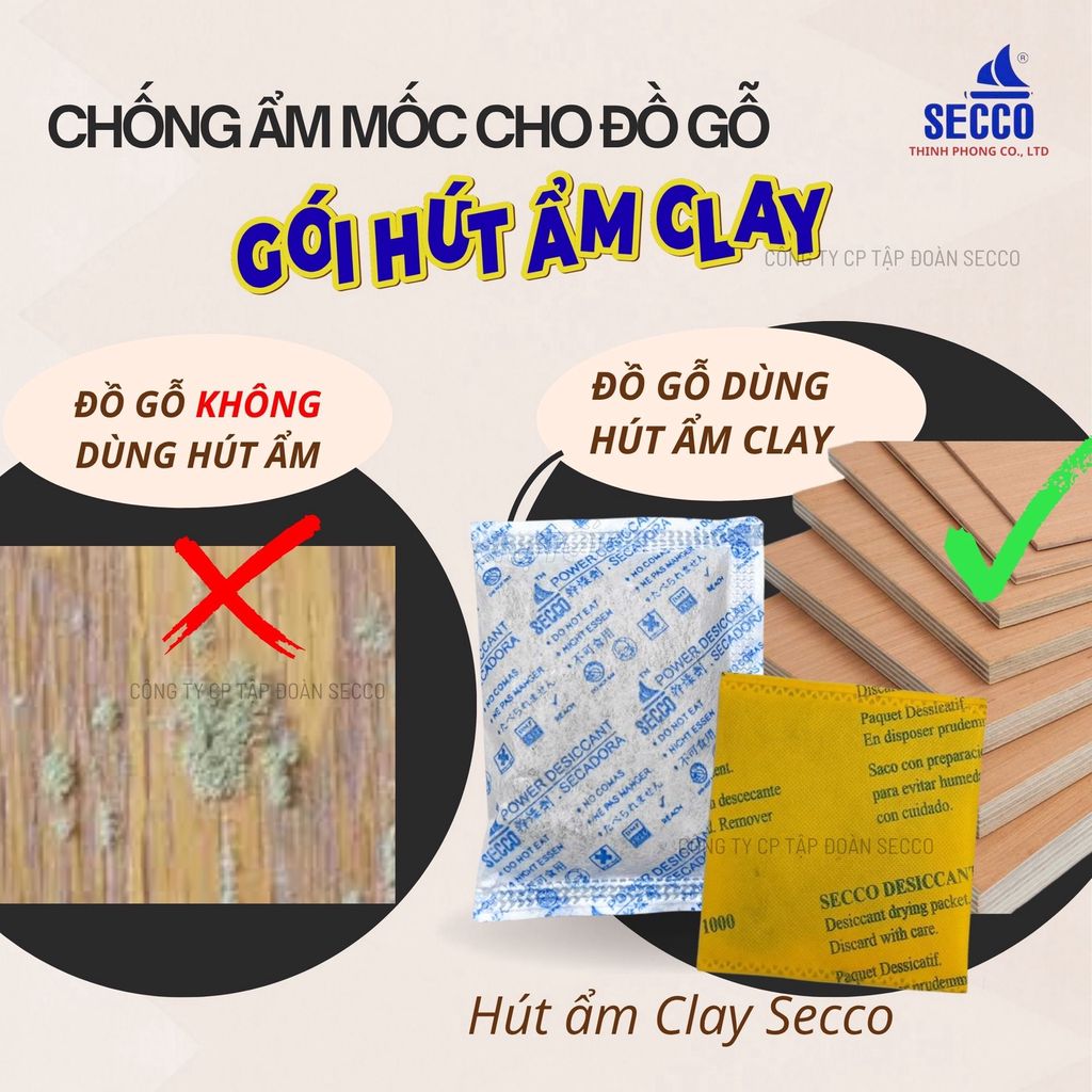 Gói hút ẩm Clay Desiccant Secco - Bảo Quản Đồ Gỗ. Mua bán Nội thất, đồ gia dụng khác tại Quận 12 Tp Hồ Chí Minh được đăng bởi Công Ty Hút Ẩm Thịnh Phong hình 1