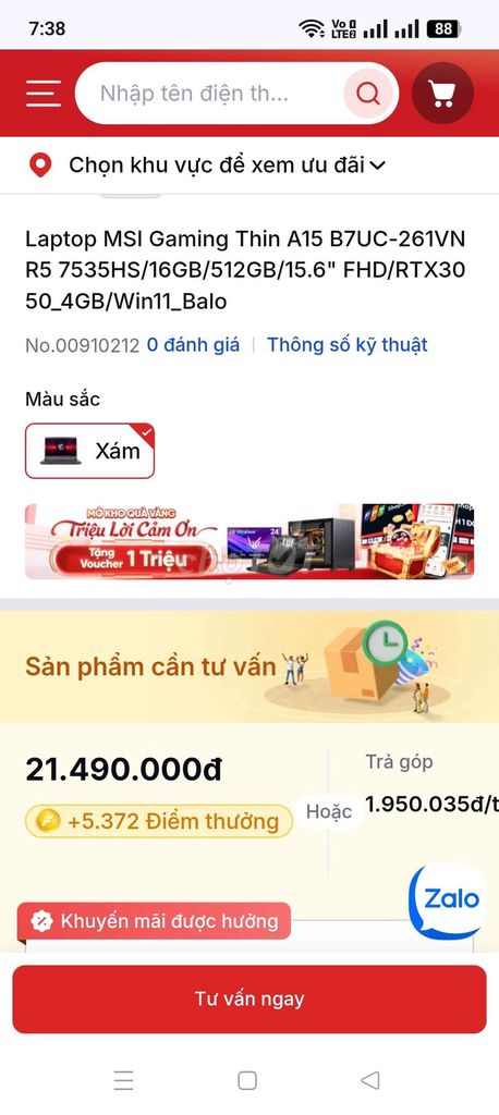 HÓT MSI Gaming Thin A15 BH HÃNG ZIN ĐẸP MẠNH MẼ. Mua bán Laptop tại Quận Liên Chiểu Đà Nẵng được đăng bởi LAPTOP THẢO NGUYÊN hình 1