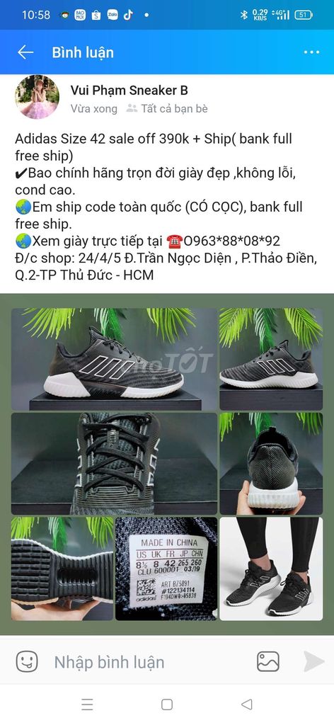 Giày Adidas size 42 chính hãng qua sử dụng