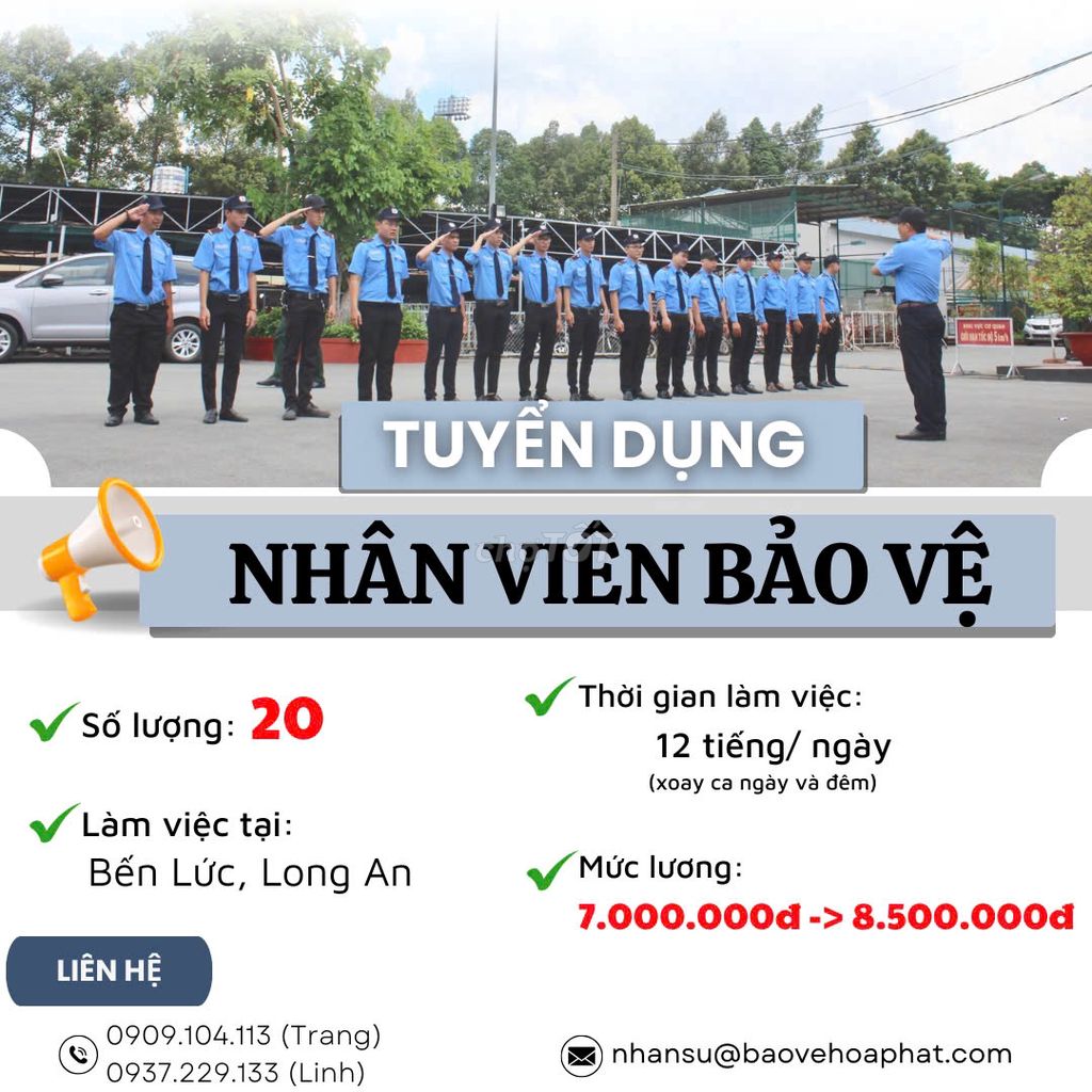 BẢO VỆ - BAO ĂN - Ở - 7TR5 KCN THỊNH PHÁT- BẾN LỨC