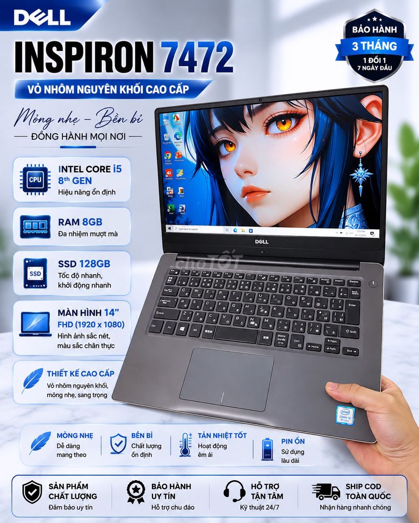 Dell Inspiron 7472 i5 Gen 8 14 inch 8GB/128GB. Mua bán Laptop tại Huyện Hiệp Hòa Bắc Giang được đăng bởi phạm hùng hình 1