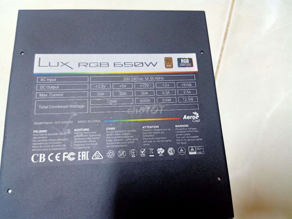 Nguồn máy tính Aerocool RGB 650w