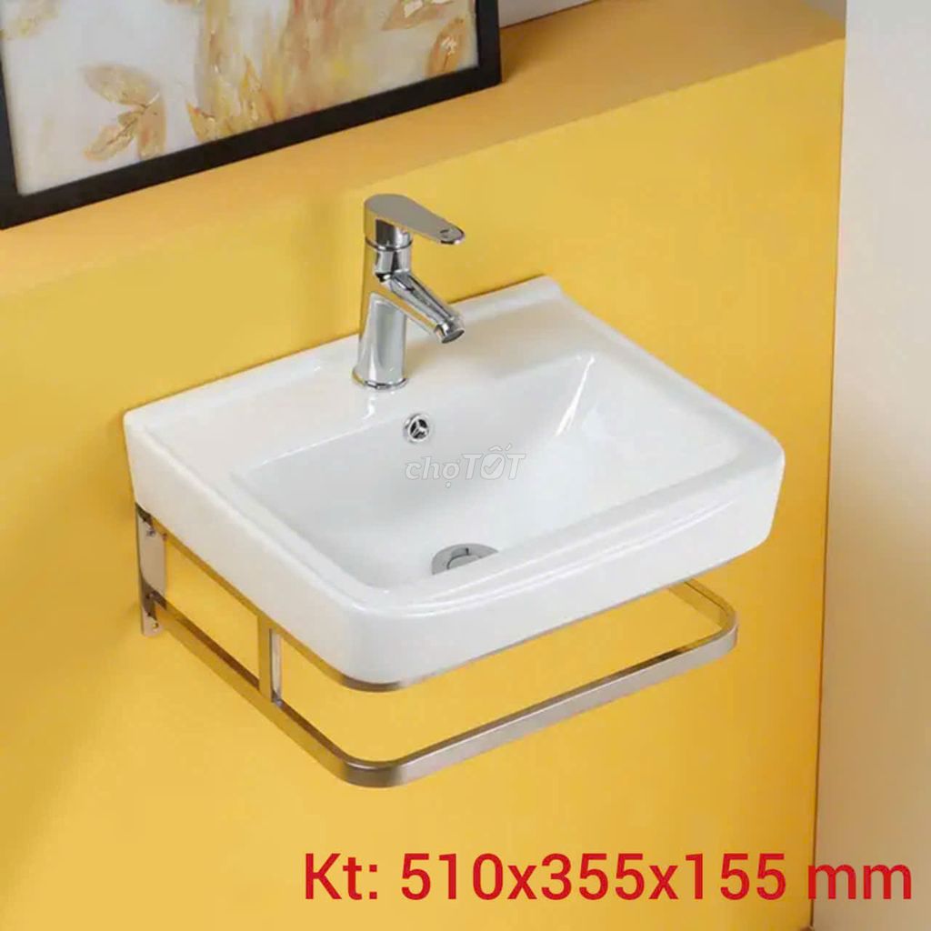 Lavabo treo tường khung chân inox 50x36 cm