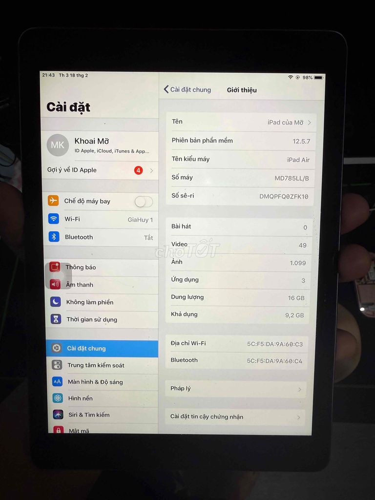 dư dùng cần bán ipad ari full chức năng như hình