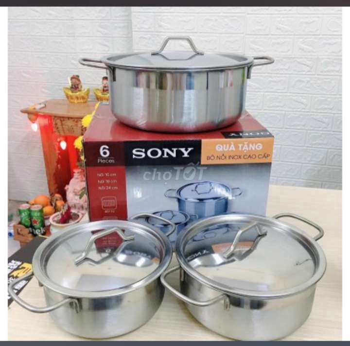 Bộ Nồi 3 Nồi Sony inox Cao Cấp ( Size:16-18-24cm )