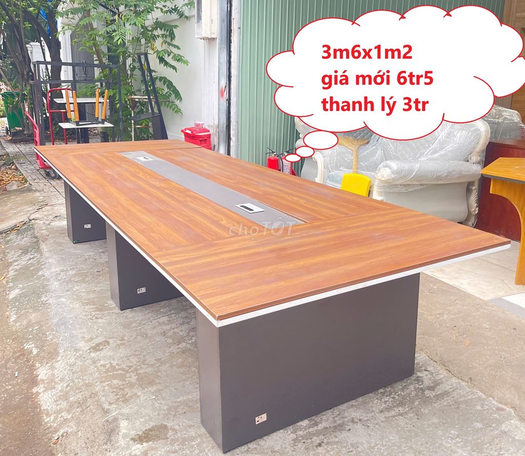 Bàn họp gỗ MDF, bàn làm việc nhóm cao cấp dài 3m6