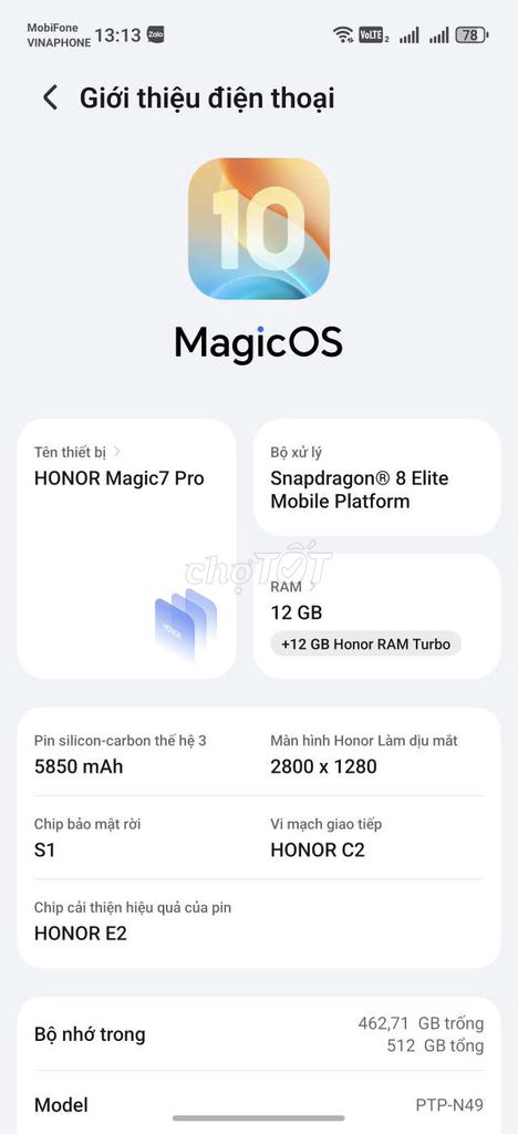 Honor Magic7 Pro QT Hong kong 
12GB/512GB. Mua bán Điện thoại tại Quận Gò Vấp Tp Hồ Chí Minh được đăng bởi minh hình 1