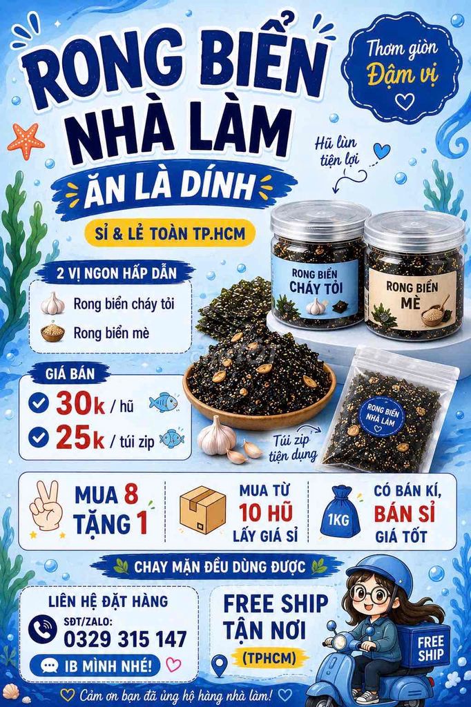 Rong biển nhà làm (Sỉ&lẻ). Mua bán Đồ ăn, thực phẩm và các loại khác tại Quận Tân Bình Tp Hồ Chí Minh được đăng bởi Minh Minh  hình 1