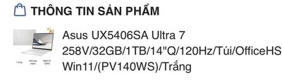 Asus UX5406SA 14 inch 32GB/1TB Trắng