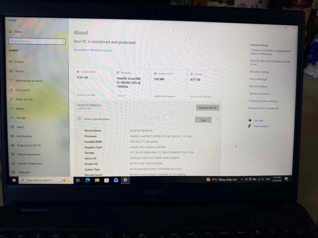Dell Inspiron 3510 i5 8GB/477GB SSD. Mua bán Laptop tại Huyện Châu Thành Bến Tre được đăng bởi Mai Long hình 1