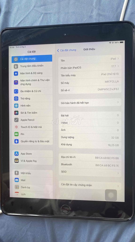 Apple iPad (thế hệ 6) 32GB Đen. Mua bán Máy tính bảng tại Quận Cẩm Lệ Đà Nẵng được đăng bởi Nguyễn Linh hình 1