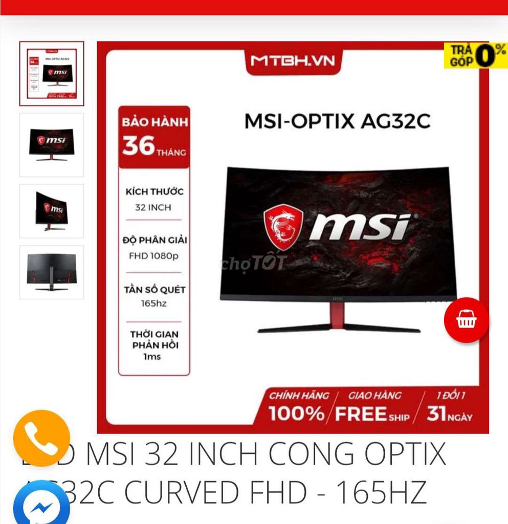 Màn 32in cong full viền 165hz msi