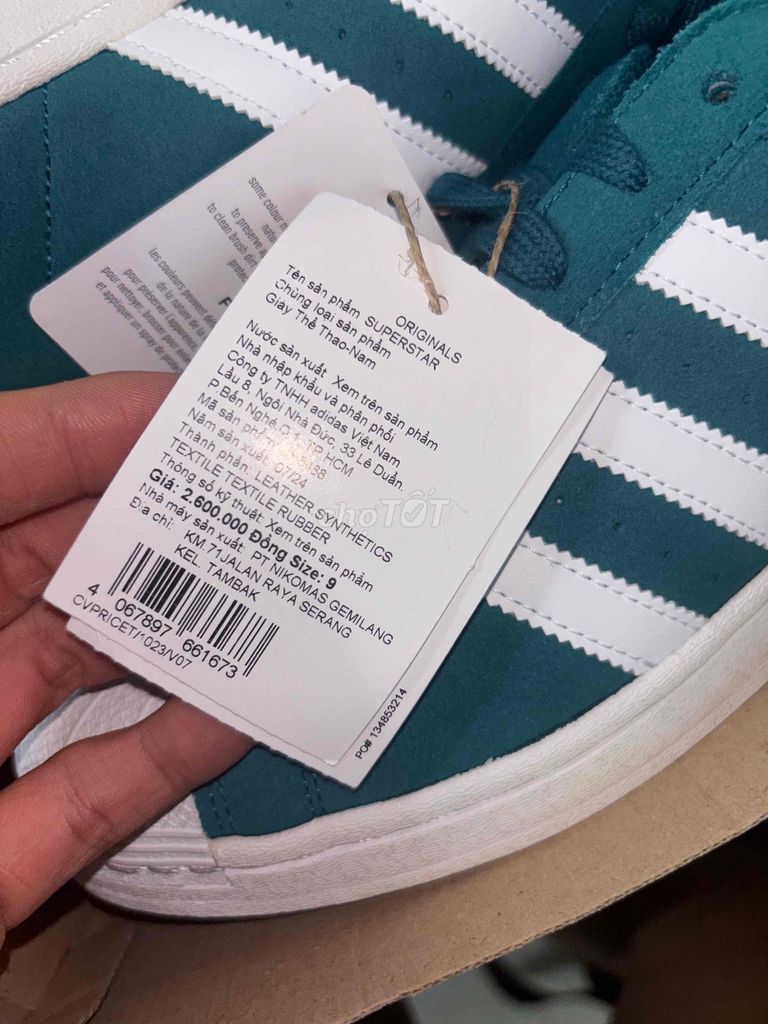 Giày thể thao Adidas Superstar 43.5 Xanh ngọc. Mua bán Giày dép tại Quận 3 Tp Hồ Chí Minh được đăng bởi Thái Lê hình 1