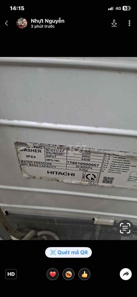 Máy giặt Hitachi SF-90XA 9kg Trắng. Mua bán Máy giặt tại Quận Tân Bình Tp Hồ Chí Minh được đăng bởi Lê Đức Bình hình 1