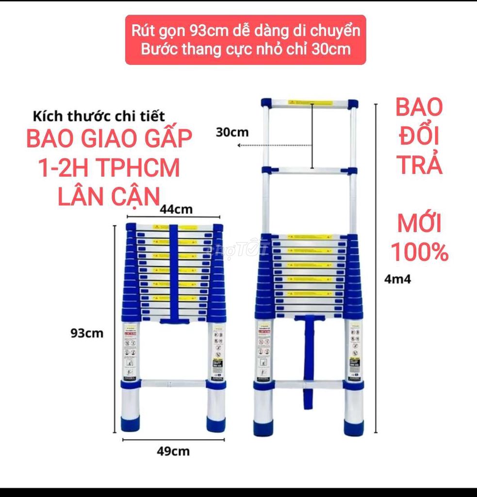 Thang nhôm rút 4m4 Sumika - Thang rút đơn đai xanh