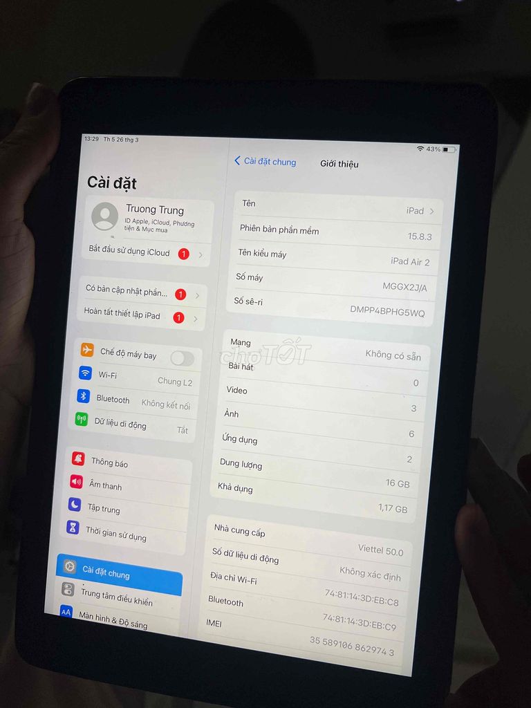 iPad Air 2 Cũ. Mua bán Máy tính bảng tại Quận 12 Tp Hồ Chí Minh được đăng bởi Trương Nam Trung hình 1