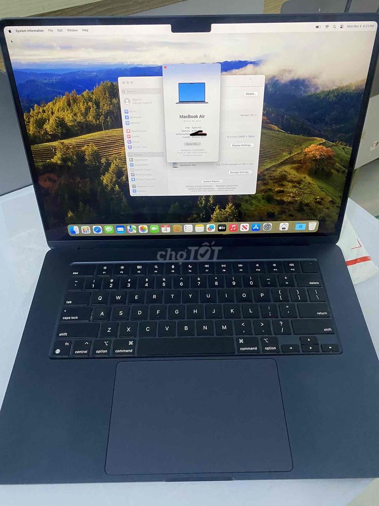 Macbook air m2 15” 2023 8/256 xanh sạc98