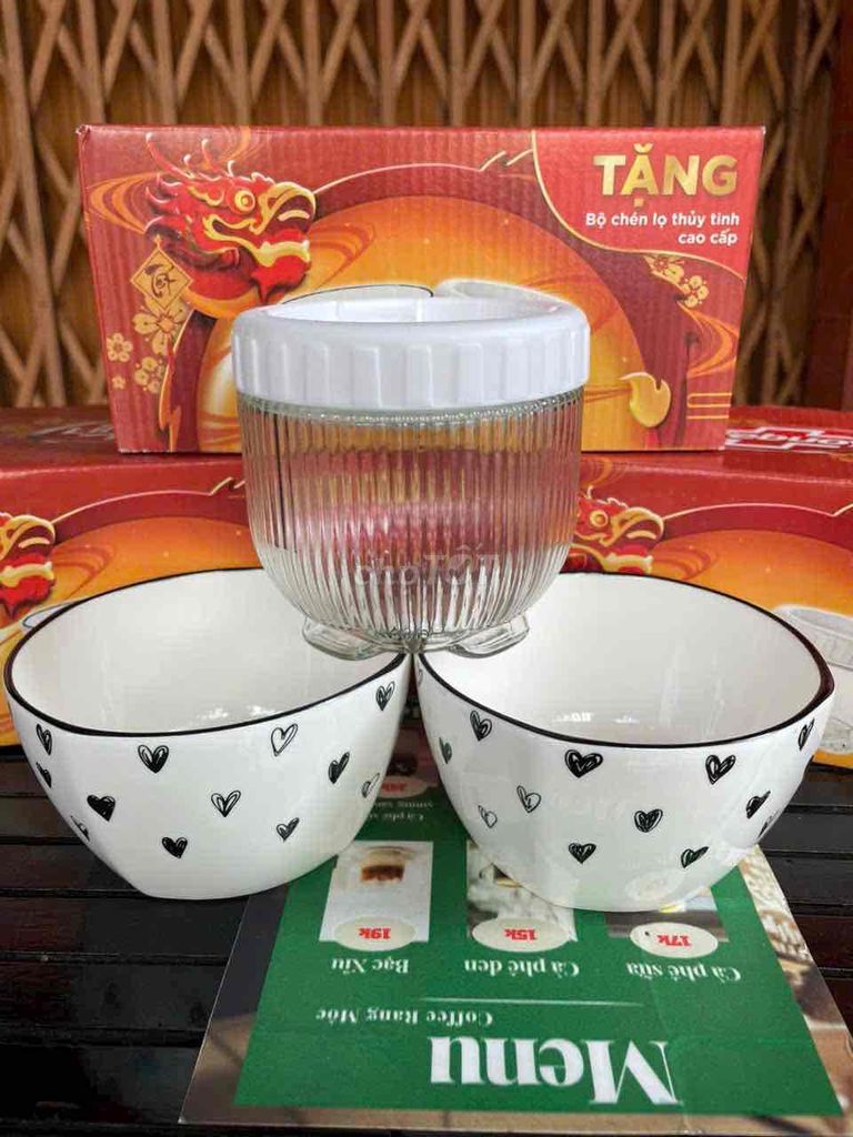 THANH LÝ COMBO 2 CHÉN & 1 HŨ THUỶ TINH CAO CẤP