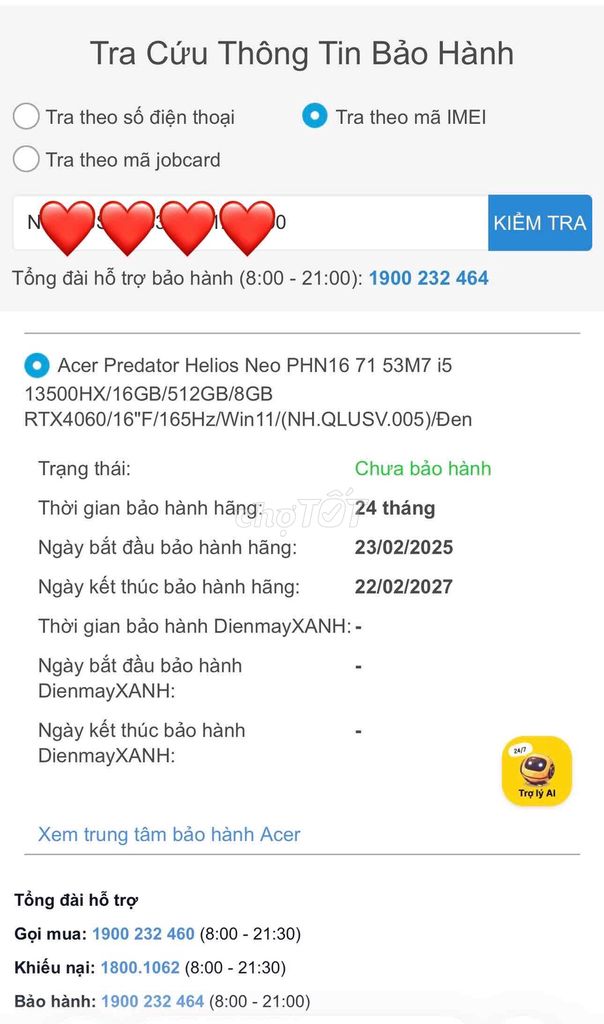 Predator Neo 16 i5-13500HX RTX 4060 8G BH 02/2027. Mua bán Laptop tại Quận Hoàng Mai Hà Nội được đăng bởi Hoàng Bách Computer hình 1