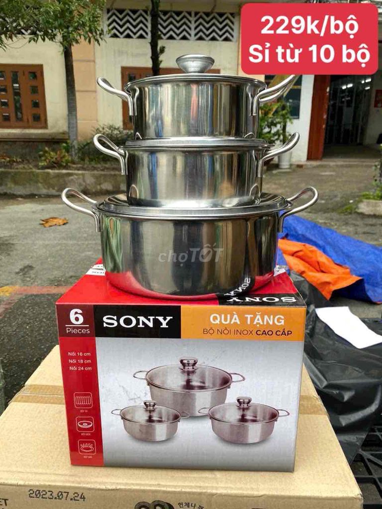 Bộ 3 Nồi Inox Sony Cao Cấp Dùng Được Mọi Loại Bếp