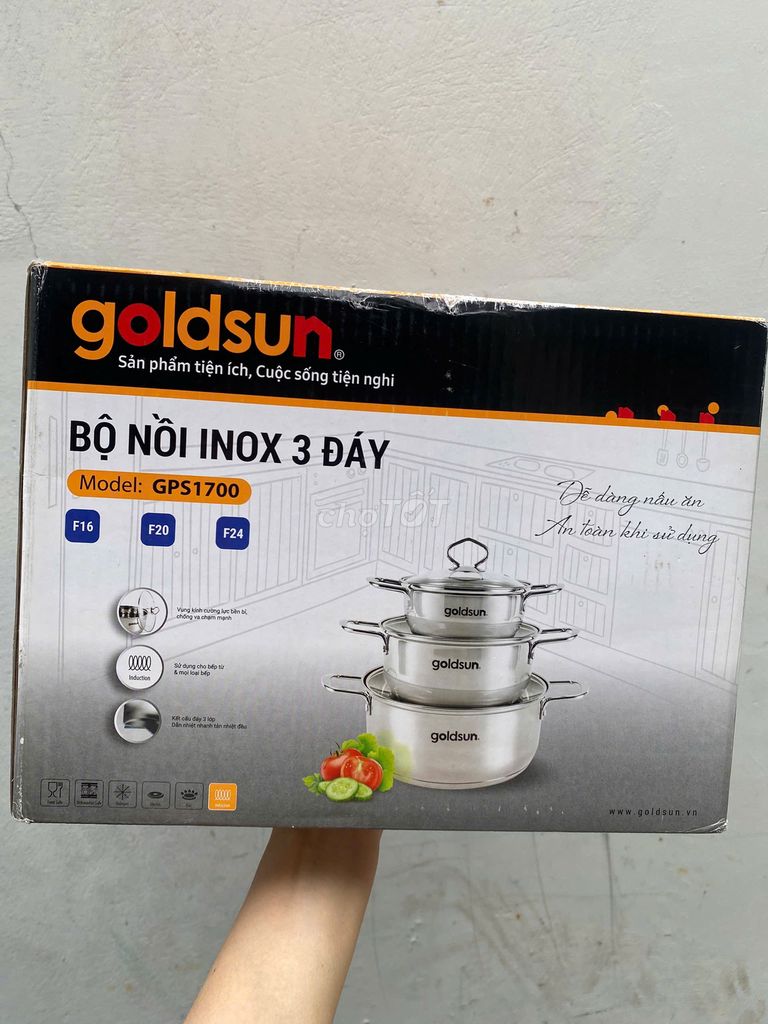 Bộ nồi 3 đáy goldsun 16 - 20 -24cm. Mới. Giá 350k