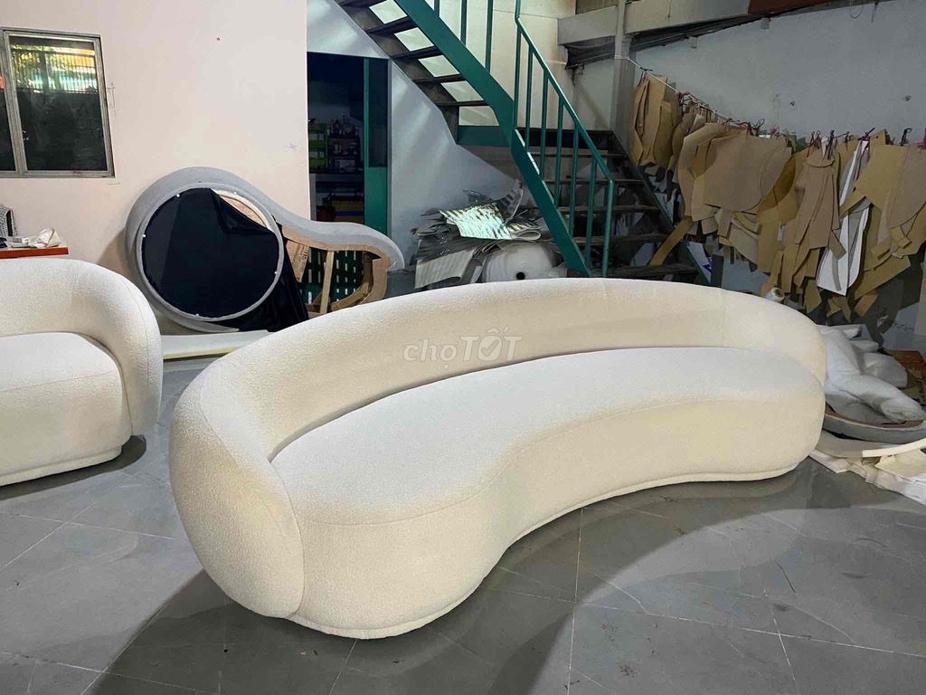 sofa và ghế đôn chất liệu bố hạt loại tốt màu đẹp