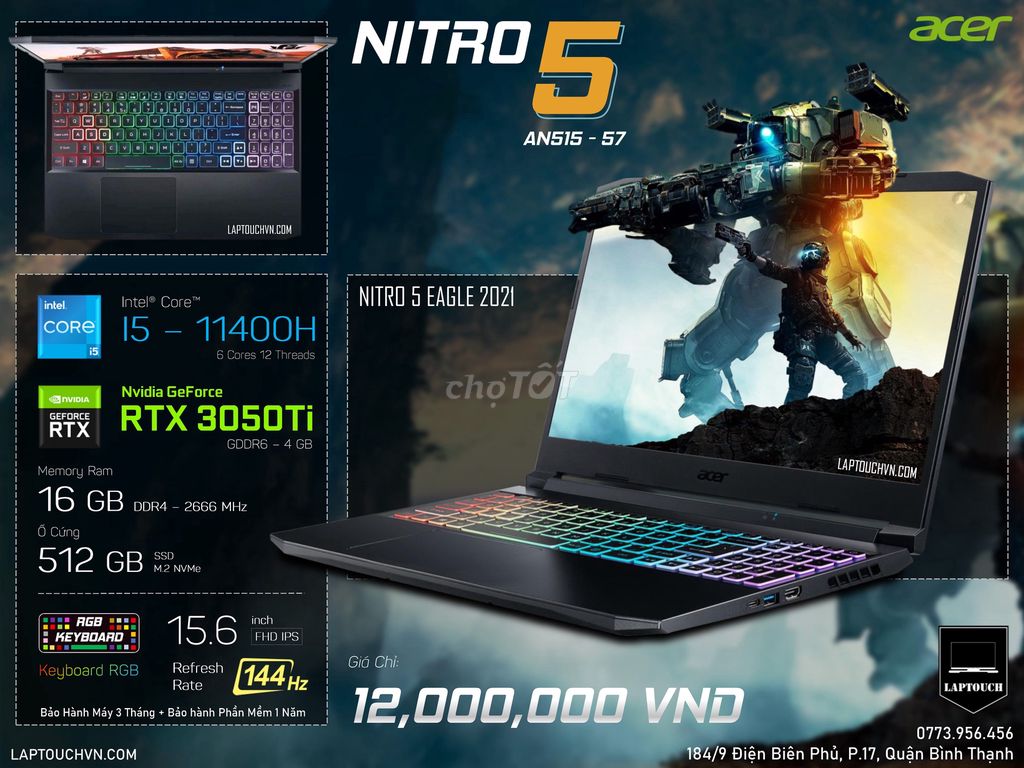 Acer Nitro 5 EAGLE 2021 AN515-57 [ RTX 3050TI ]. Mua bán Laptop tại Quận Bình Thạnh Tp Hồ Chí Minh được đăng bởi Cửa Hàng Máy Tính Laptouch VN hình 1