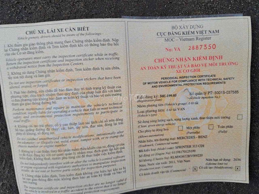 mercedes sprinter 313-2011 3 chỗ /850kg chính chủ. Mua bán Ô tô tại Quận 12 Tp Hồ Chí Minh được đăng bởi A Kha hình 11