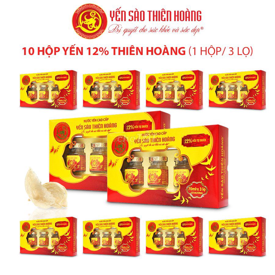 10 hộp yến sào Thiên Hoàng 12% (3 lọ/hộp)