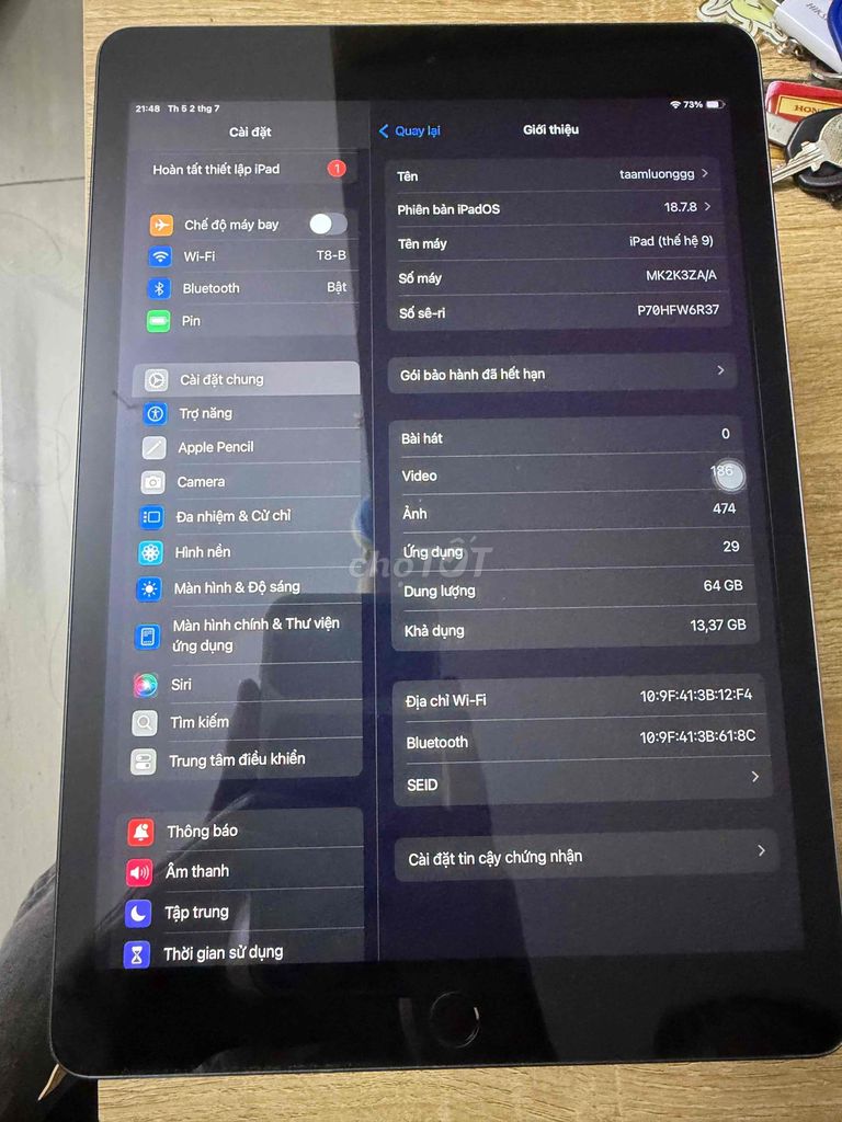 Apple iPad Gen 9 64GB Đen 98%. Mua bán Máy tính bảng tại Quận Hà Đông Hà Nội được đăng bởi Trần Trung hình 1