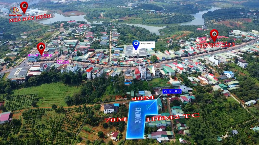 Bán Đất Ngay chợ Nhân cơ, 40m mặt đường, view bao thoáng đẹp.