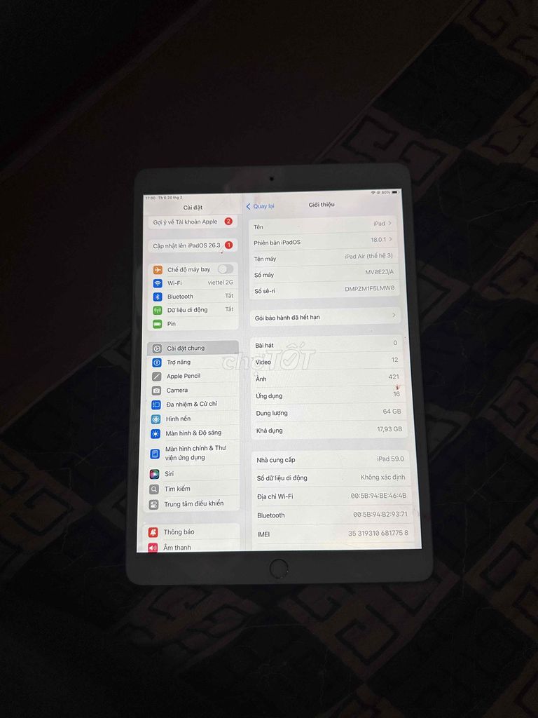 Apple iPad Air 64GB Bạc. Mua bán Máy tính bảng tại Huyện Đô Lương Nghệ An được đăng bởi Hanh hình 1