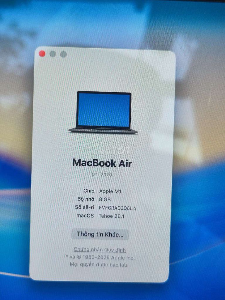 MacBook Air M1 người dùng. Mua bán Laptop tại Thành phố Vũng Tàu Bà Rịa - Vũng Tàu được đăng bởi Tú Tèo hình 1