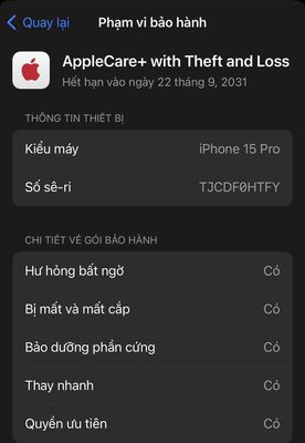 iphone 15 pro QT bảo hành dài