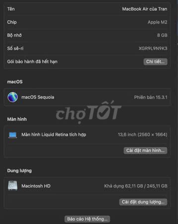 Apple MacBook Air M2 13.6 inch 8GB/245GB. Mua bán Laptop tại Quận Hải Châu Đà Nẵng được đăng bởi Văn Tuấn Trần hình 1
