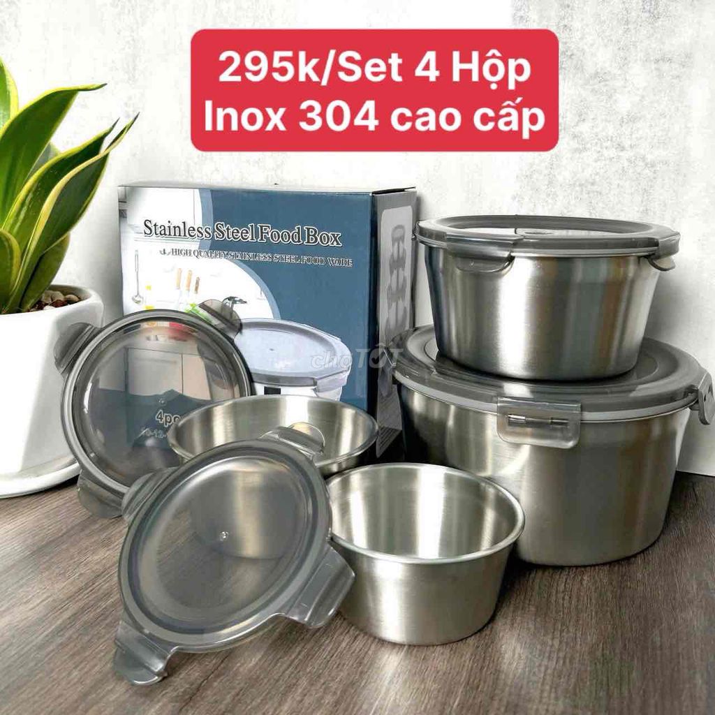 SET 4 HỘP ĐỰNG THỰC PHẨM INOX 304, 400 - 2.200ml